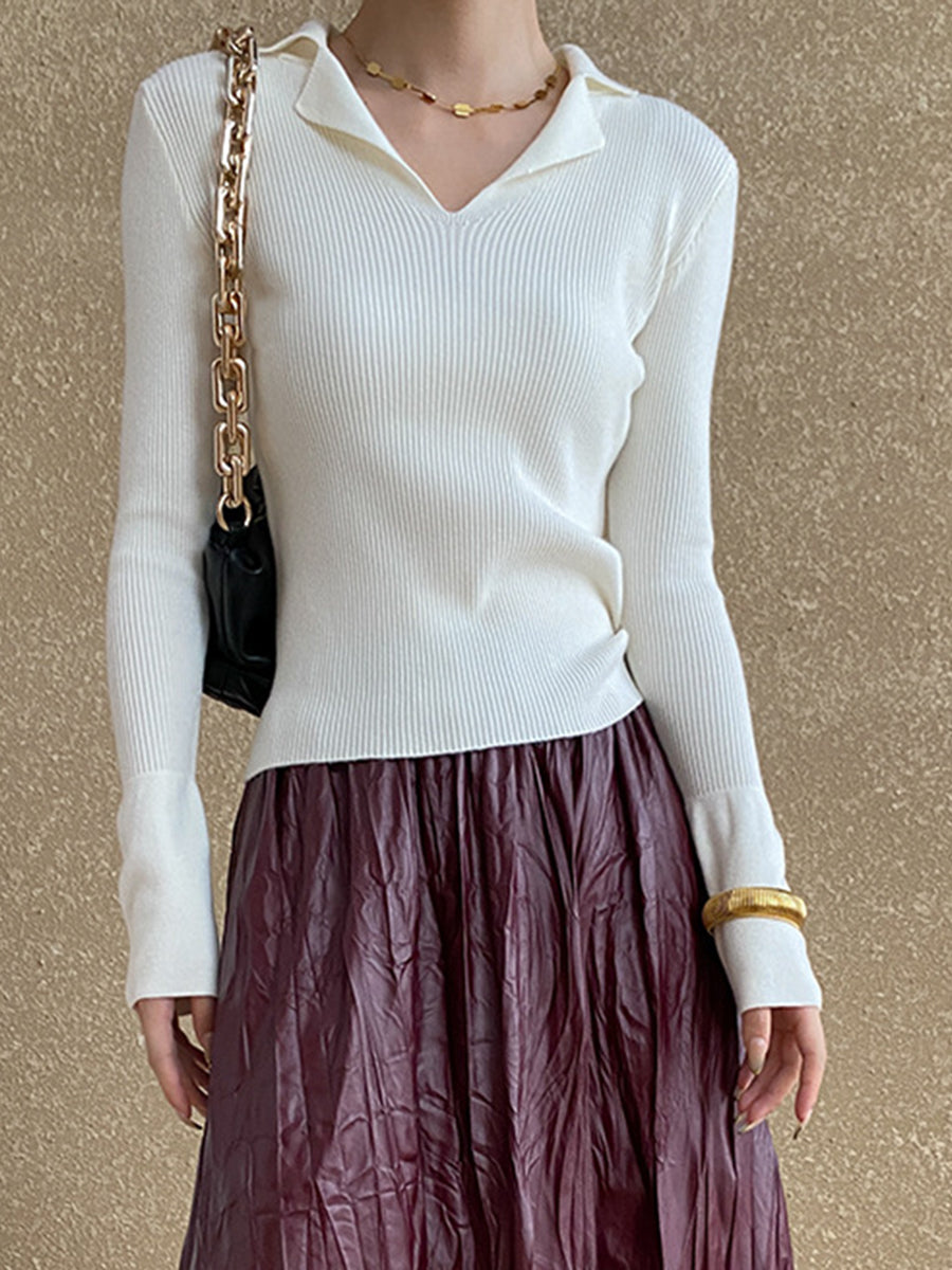Onbely pull en maille moulante polo pour femme
