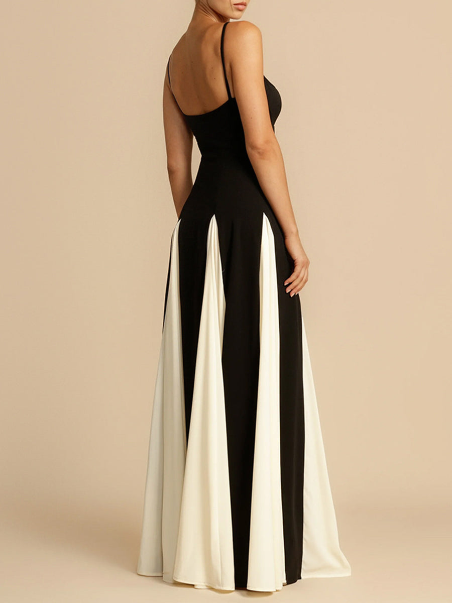 Onbely Robe longue bicolore noir et blanc à fines brides élégante de soirée