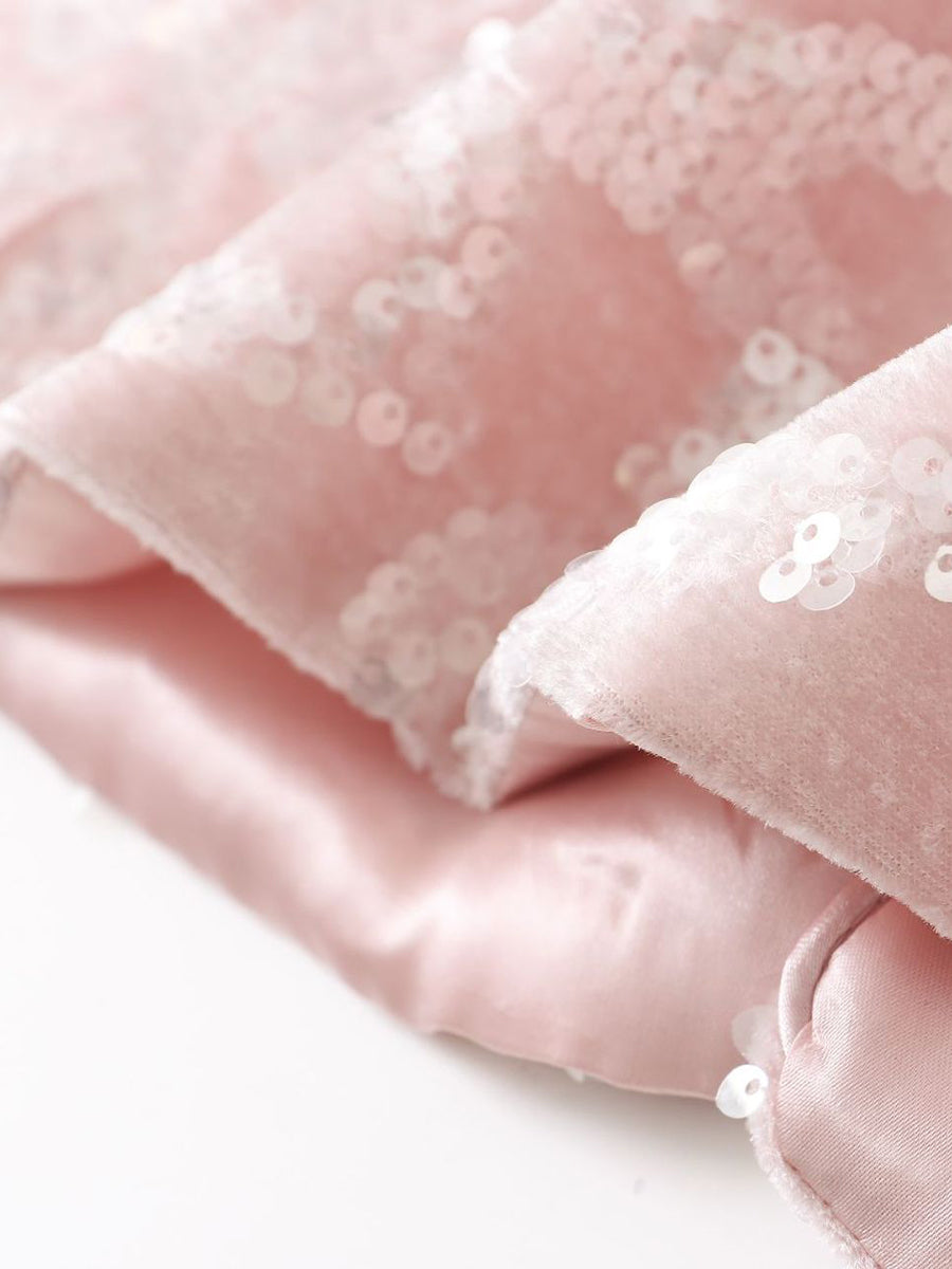 Onbely Manteau en velours rose avec col montant et manches longues en sequins scintillants