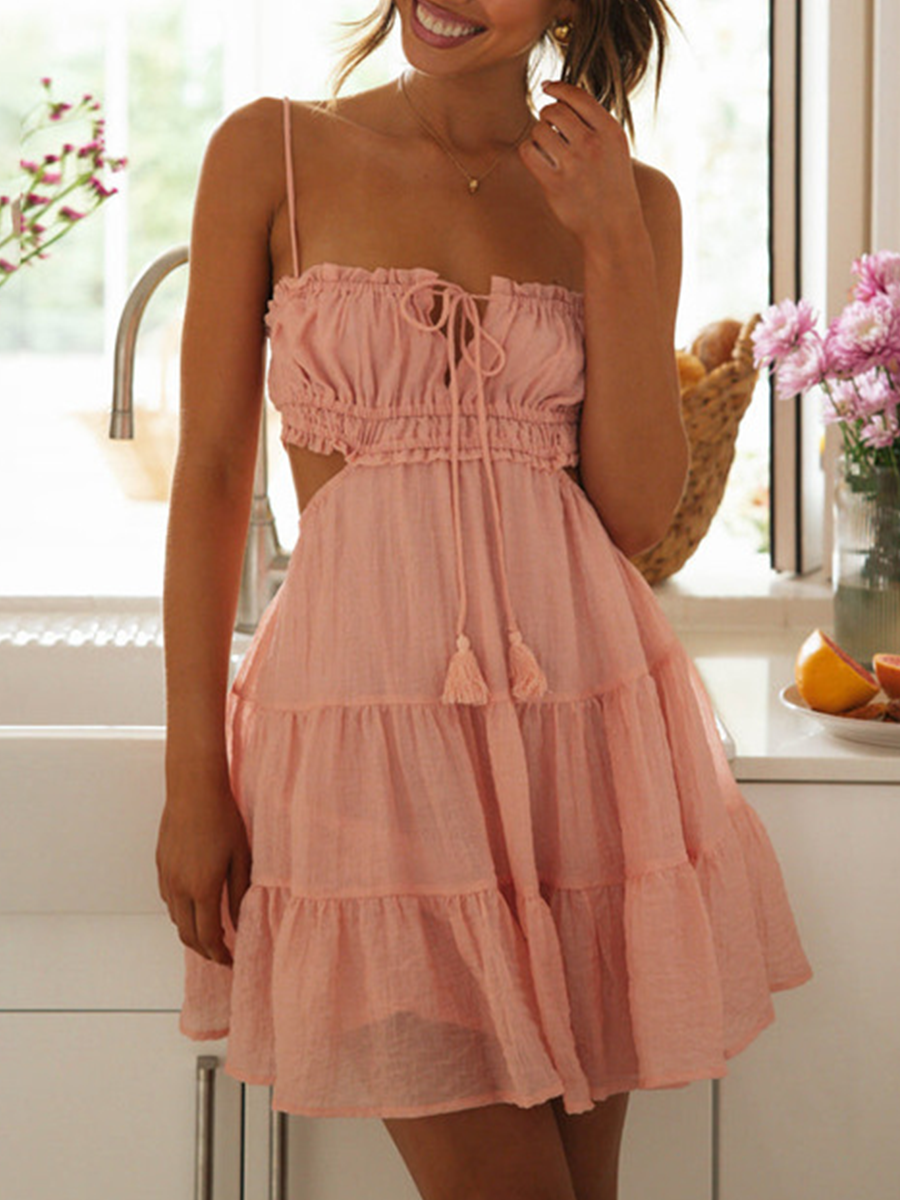 Onbely Robe courte strappy à volantée dos nu mode vacances