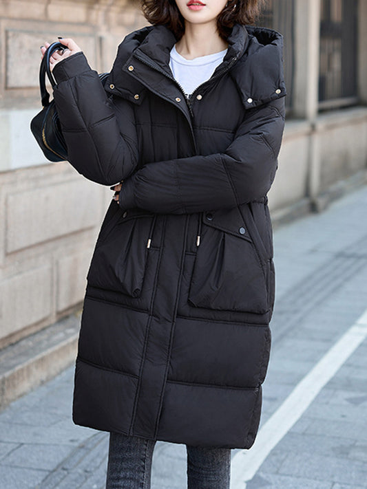 Onbely manteau longue en coton avec poches à capuche femme hiver