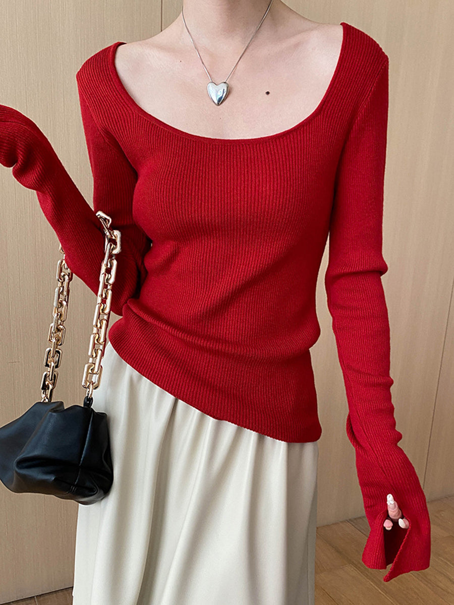 Onbely pull en maille col carré manches évasées pour femme