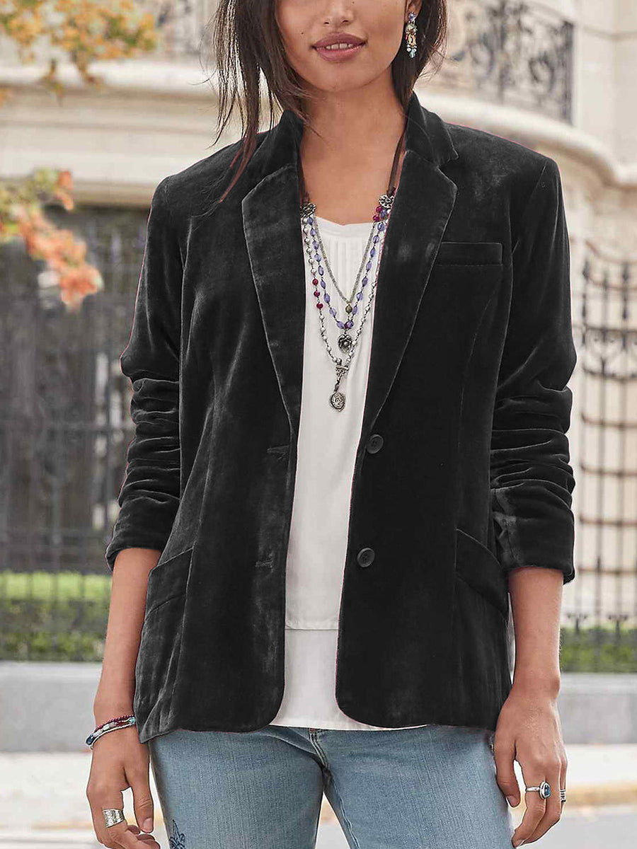 Onbely court blazer velours boutonnage poches col revers femme