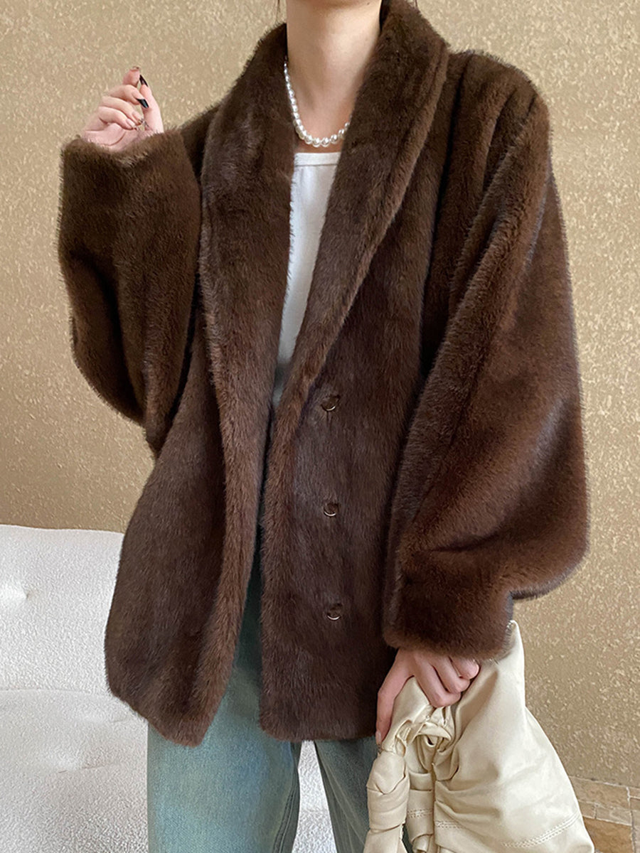 Onbely manteau en fausse fourrure avec poches pour femme mode