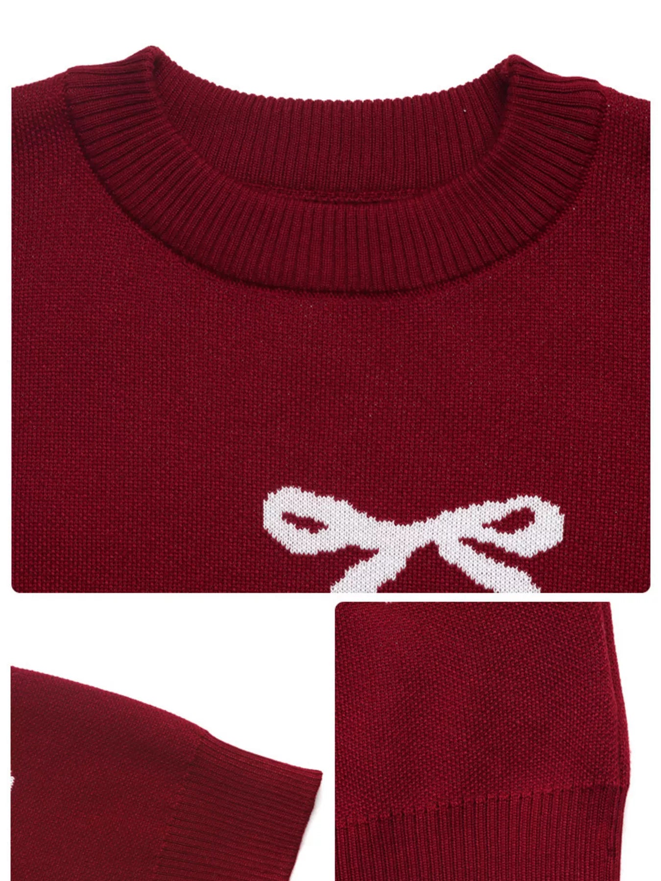 Pull de Noël rouge à col rond et manches longues avec nœud