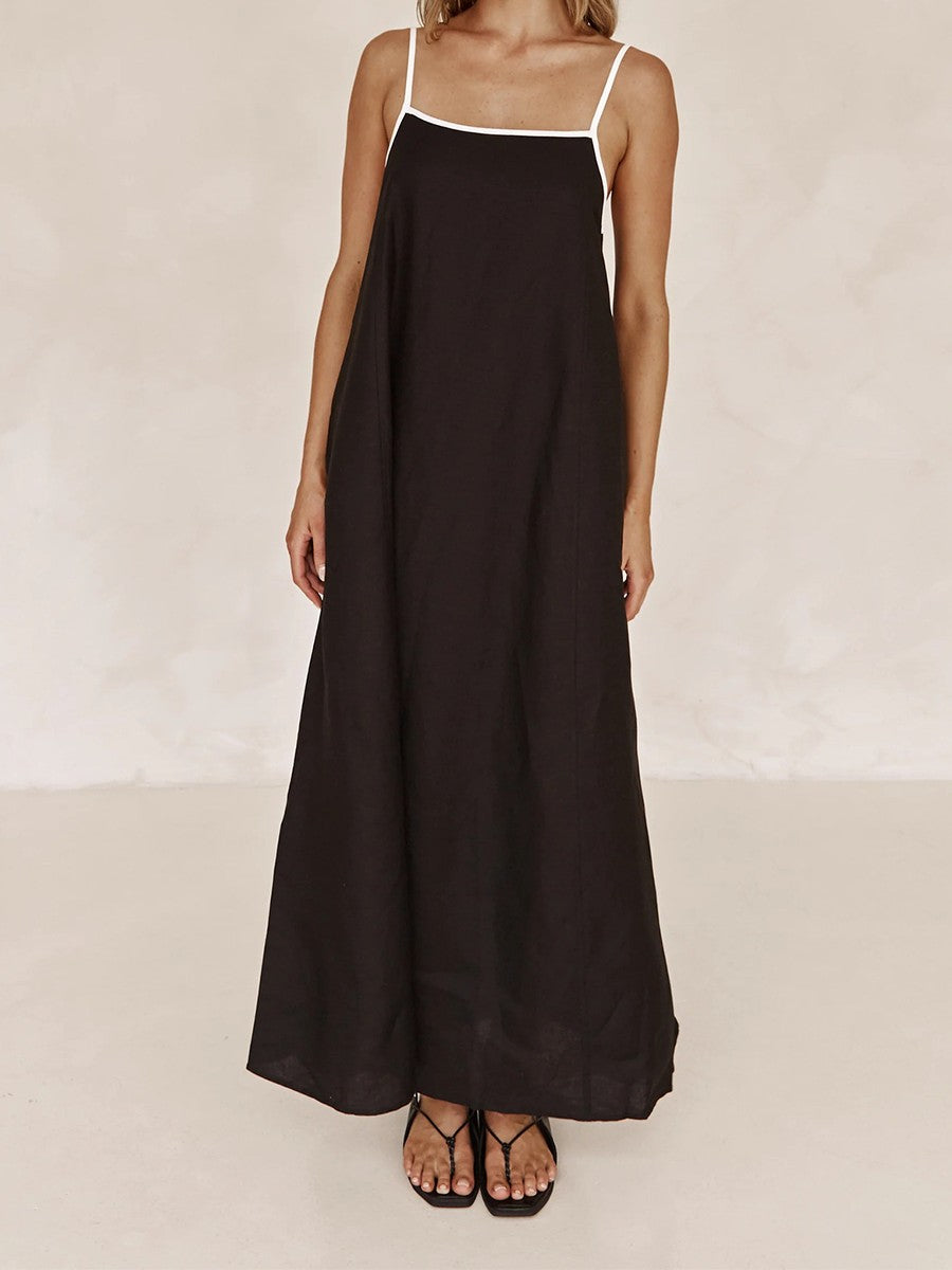 Onbely robe longue lâche unicolore à fines brides simple décontracté