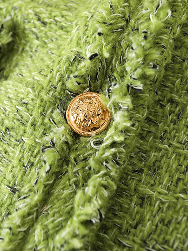 Onbely veste courte en tweed boutonnage avec poches col rond femme mode