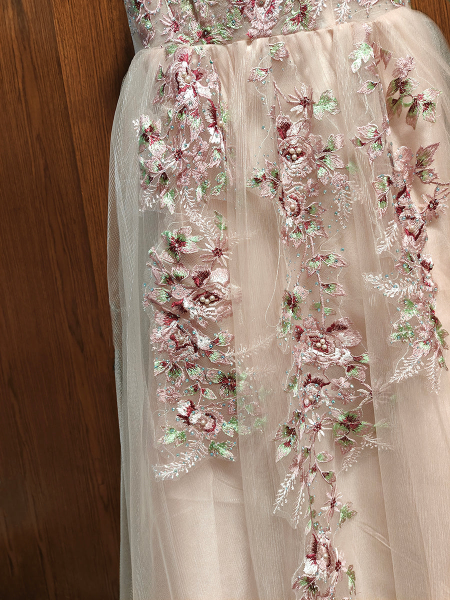 Onbely robe de soirée maxi longue brodée élégante rose pour un mariage femme cérémonie