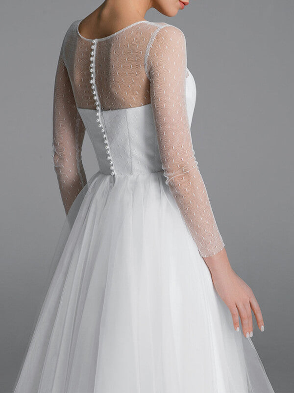 Onbely mi-longue robe tulle col rond manches longues élégant - onbely