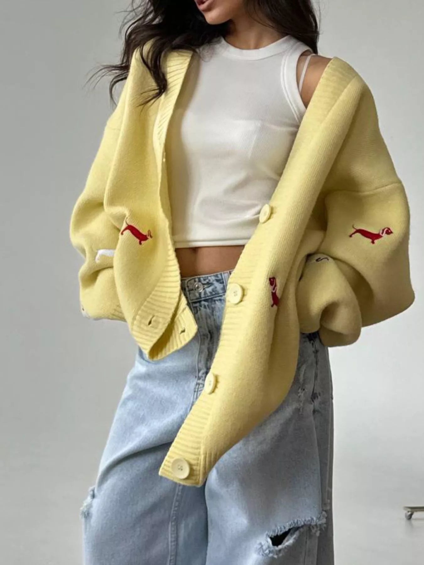 Pull de Noël brodé à boutons