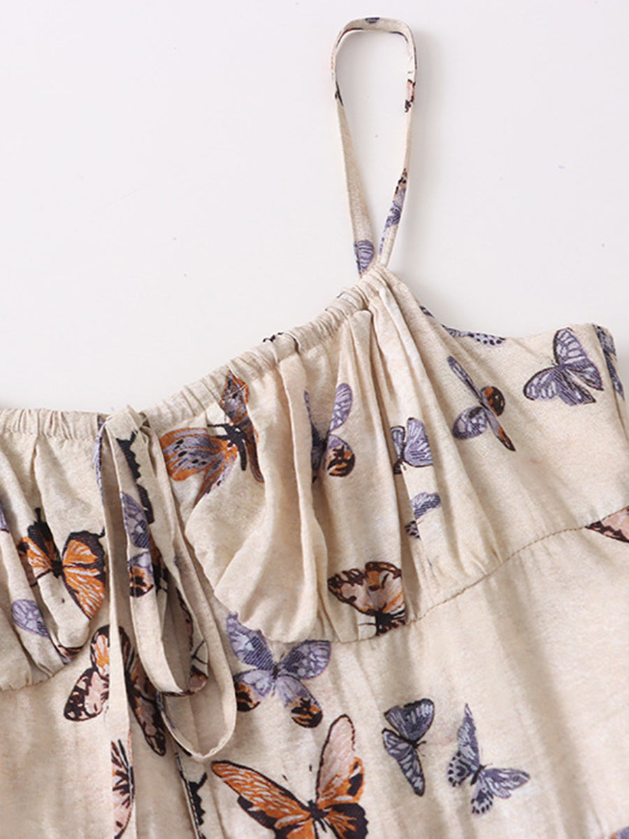 Onbely Robe longue à imprimé papillon avec fines bretelles