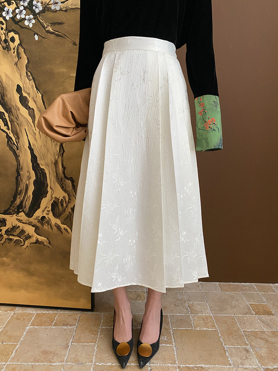 Onbely Hanfu Chinois Élégant en Jacquard avec Coupe Trapèze