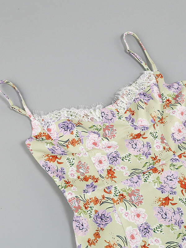 Onbely mi-longue robe imprimé à fleurie fendu le côté à fines brides - onbely