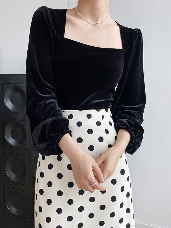 Onbely hauts noir velours col carré pour femme - onbely