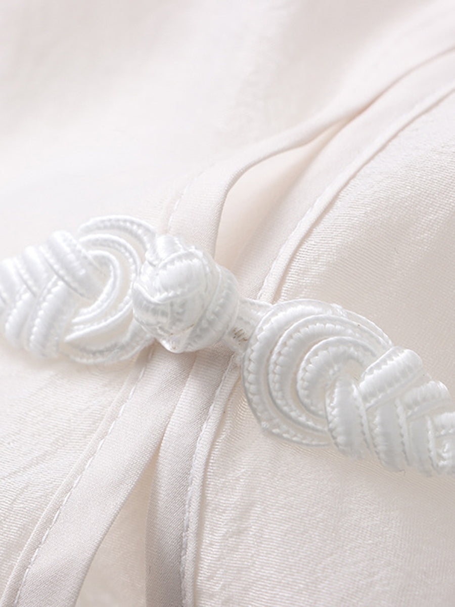 Onbely blouse 2-In-1 bouton chinois à nœud brodée