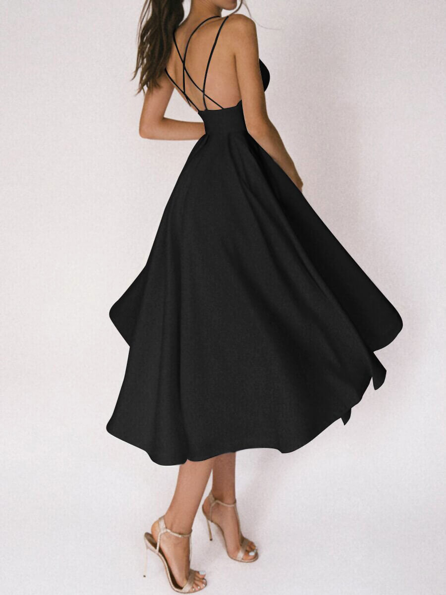 Onbely mi-longue robe trapèze à fines brides élégant de cocktail