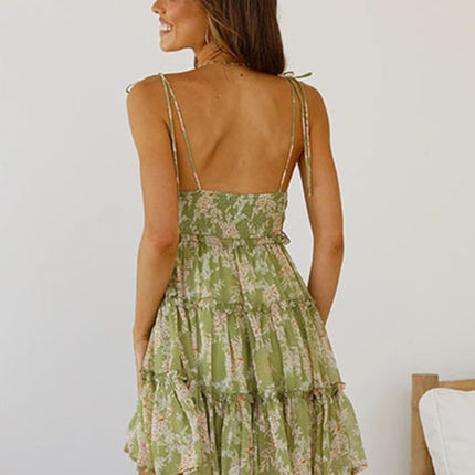 Onbely robe courte imprimé à fleurie à fines brides col carré doux tous les jours vacances boho dress