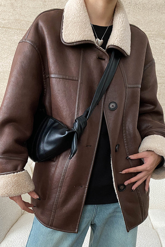 Onbely manteau aviateur simili cuir réversible boutonnage pour femme