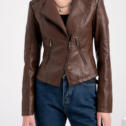 Onbely Perfecto femme en cuir PU avec poches et fermeture éclair