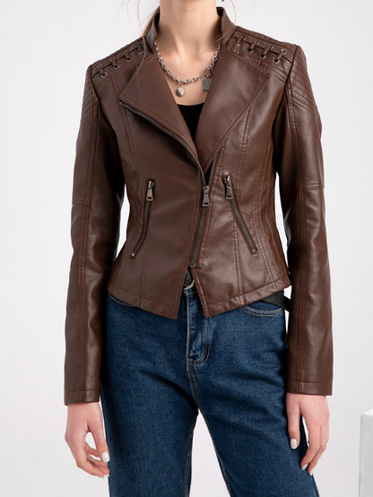 Onbely Perfecto femme en cuir PU avec poches et fermeture éclair