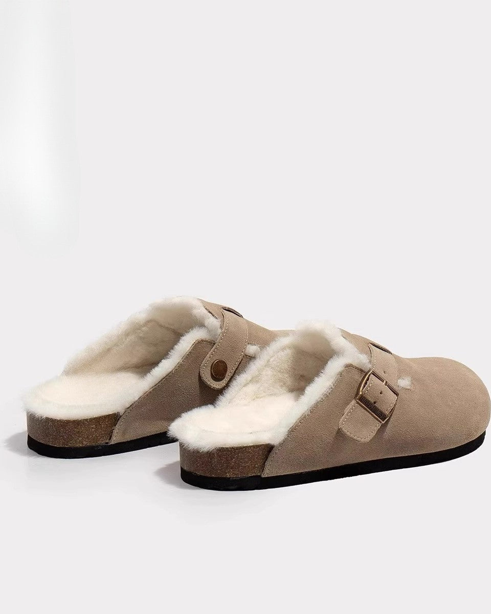 Mules en Daim à Fourrure - Sabots Mode Confortable pour Automne-Hiver