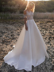 Onbely princess wedding dress with English embroidery and satin halter neck