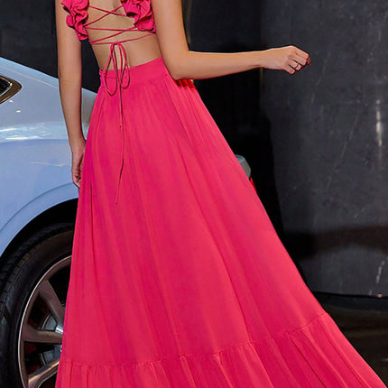 Onbely robe de soirée maxi longue en mousseline dos nu pour un bal de promo ou un mariage