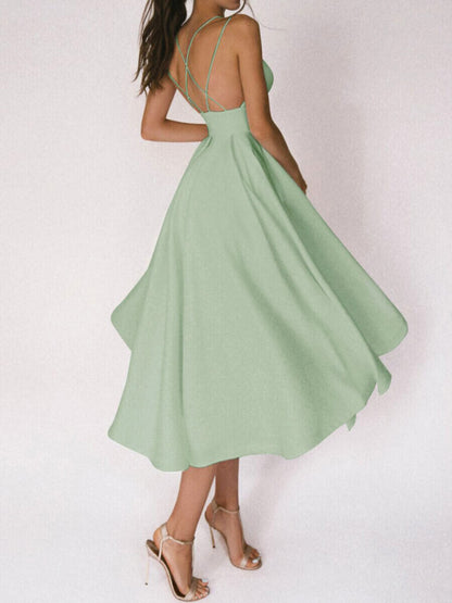 Onbely mi-longue robe trapèze à fines brides élégant de cocktail