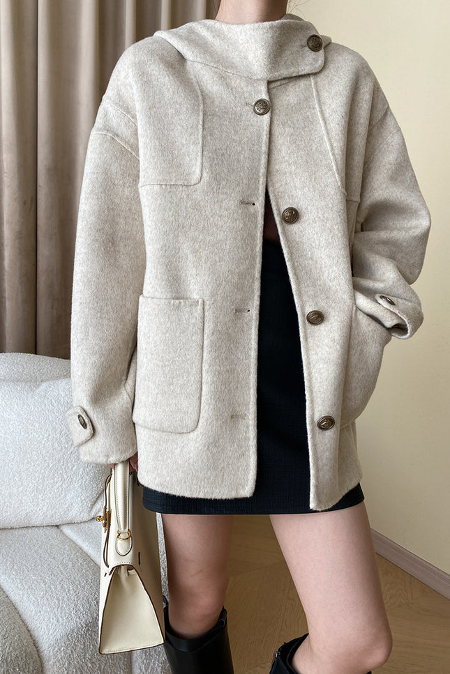 Onbely manteau en laine avec poches boutonnage à capuche femme cape