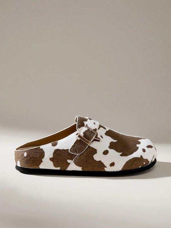 Mules et Sabots à Imprimé Vache Taupe - Style Bohème et Confortable