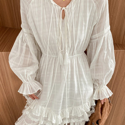 Onbely robe courte gâteau dentelle strappy manches longues bohème blanc boho dress