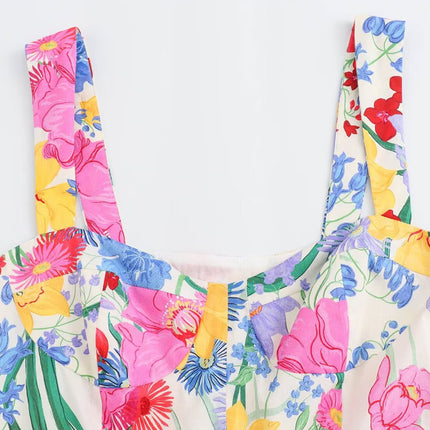 Onbely roeb longue de plage trapèze imprimé à fleurie bretelle