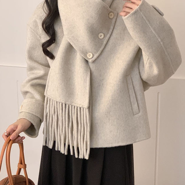 Onbely manteau en laine avec frange écharpe pour femme