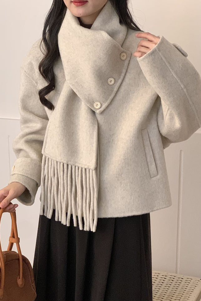 Onbely manteau en laine avec frange écharpe pour femme