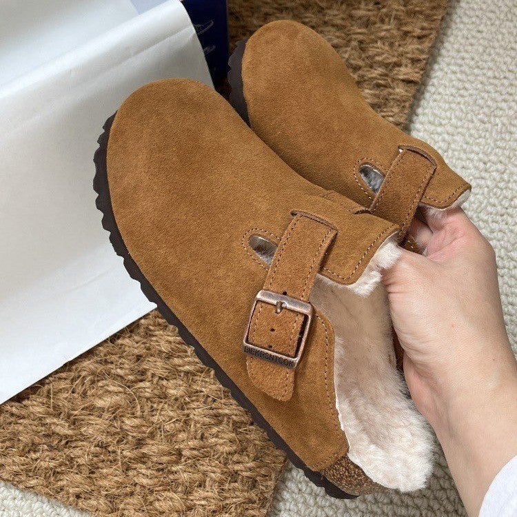 Mules en Daim à Fourrure - Sabots Mode Confortable pour Automne-Hiver