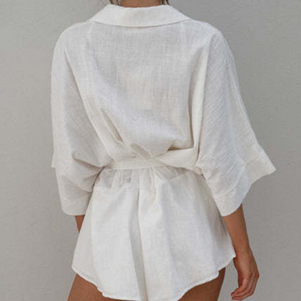 Onbely Combinaison courte avec ceinture manches au coude décontracté