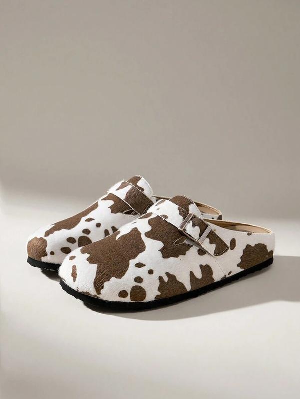 Mules et Sabots à Imprimé Vache Taupe - Style Bohème et Confortable