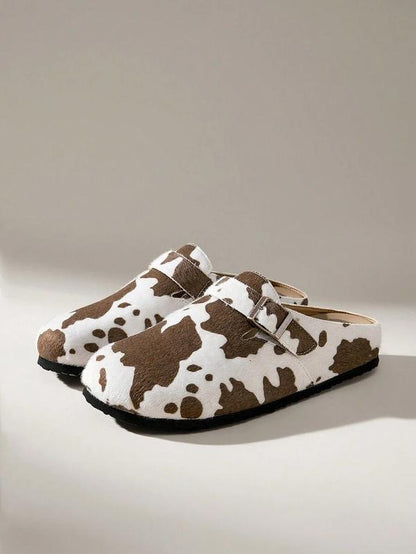 Mules et Sabots à Imprimé Vache Taupe - Style Bohème et Confortable