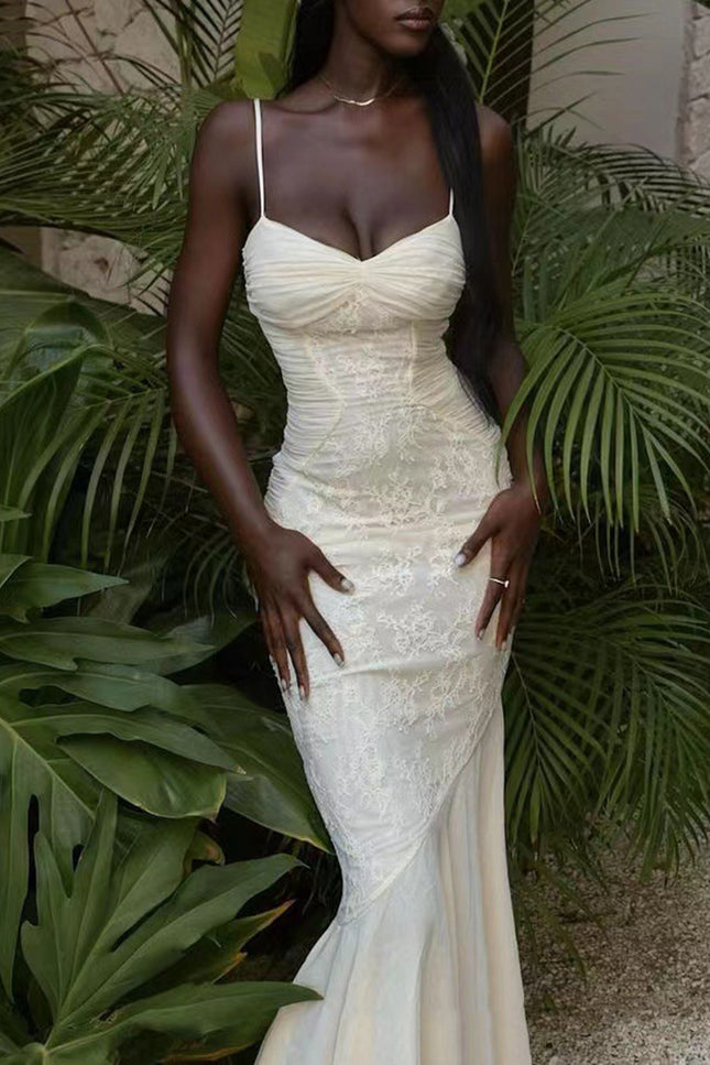 Onbely Robe de soirée longue moulante en dentelle et mousseline style sirène