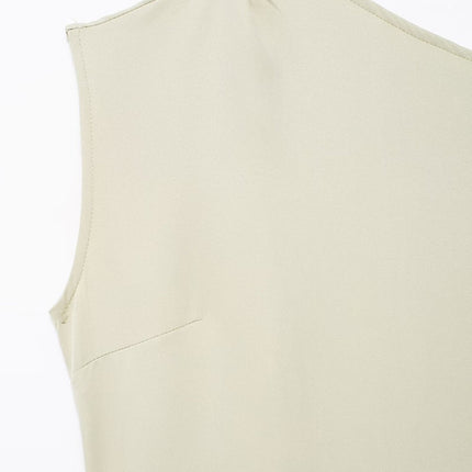 Onbely robe longue trapèze unicolore plissé col asymétrique mode tous les jours bureau