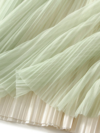 Onbely Jupe Longue Plissée en Tulle à Couleur Dégradé Élégant pour Femme