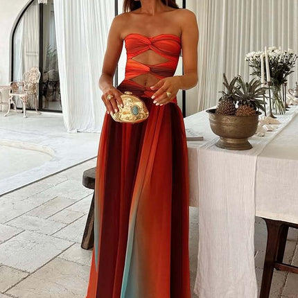 Onbely robe longue trapèze imprimé à fleurie plissé bustier col bateau mode tous les jours vacances boho dress