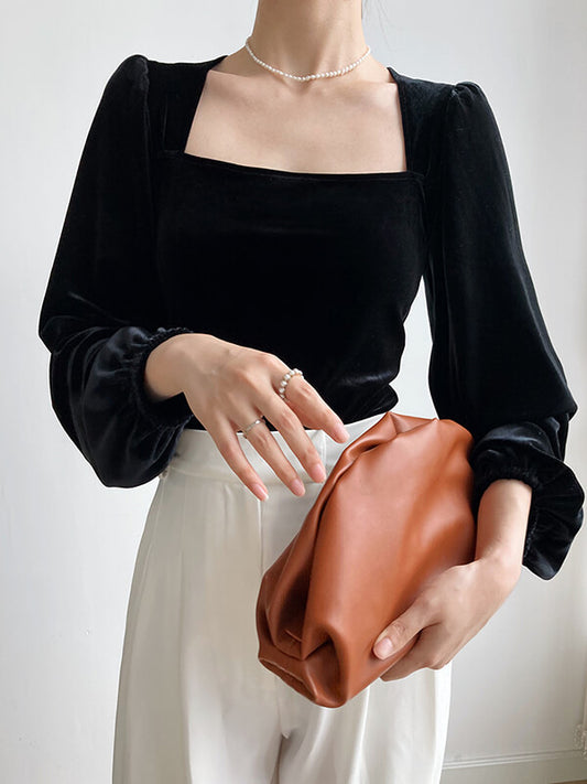 Onbely hauts noir velours col carré pour femme - onbely