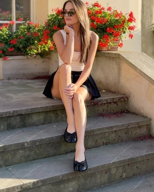 Chaussures Tabi noires avec nœud