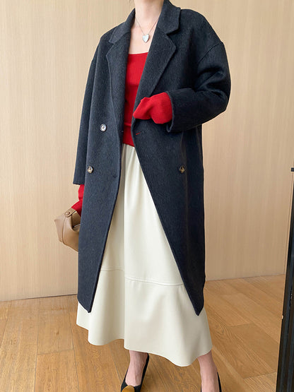Onbely manteau en laine longue double boutonnage col revers pour femme