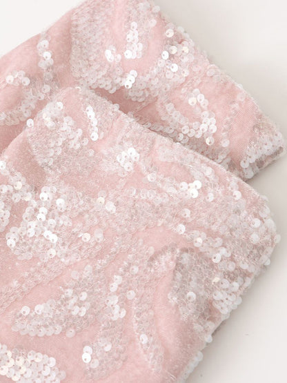 Onbely Manteau en velours rose avec col montant et manches longues en sequins scintillants