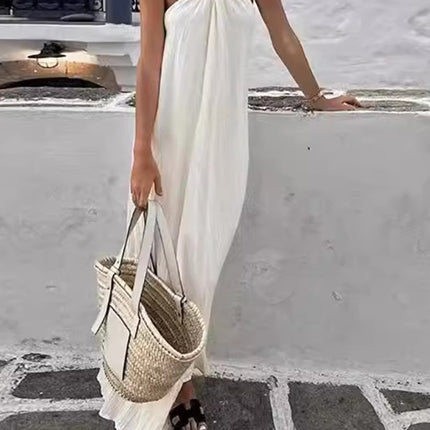 Onbely robe longue licou lâche décontracté vacances blanc