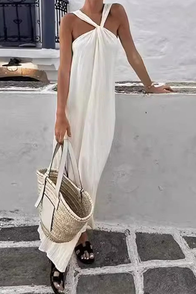 Onbely robe longue licou lâche décontracté vacances blanc