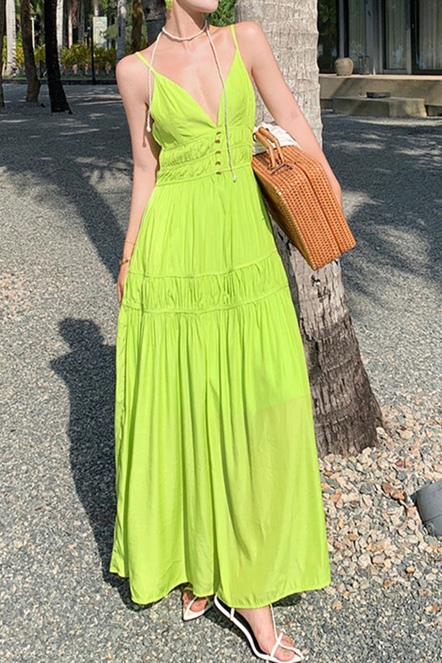 Onbely robe de soirée maxi longue de plage à fines brides vertes pour un mariage femme cérémonie