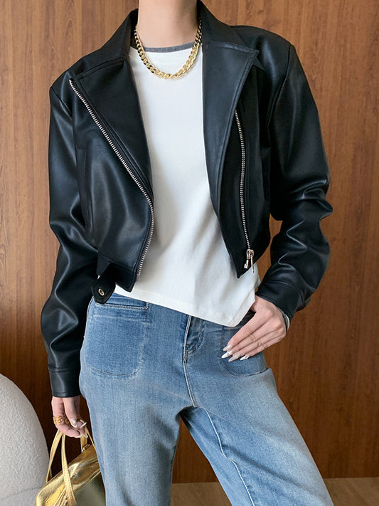 Onbely Perfecto femme en simili cuir court avec poches et fermeture éclair
